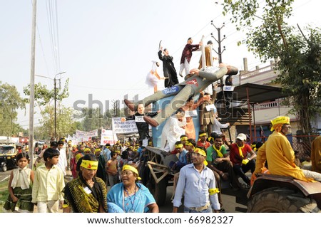 BHOPAL- DECEMBER 3: The effigy to be burnt later  being carried during the rally to mark the 26th year of the Bhopal Gas Disaster  in Bhopal - India on December 3, 2010.