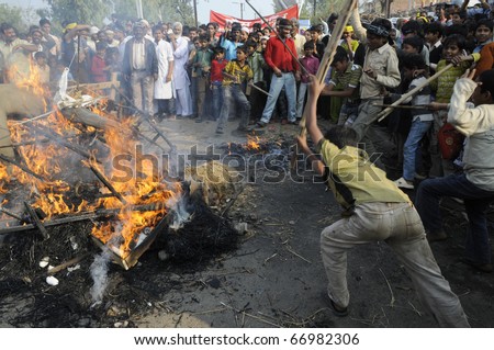 BHOPAL- DECEMBER 3: Angry mob during the rally which was organized to mark the 26th Year of the Bhopal Gas Tragedy and to commemorate the victims  in Bhopal - India on December 3, 2010.