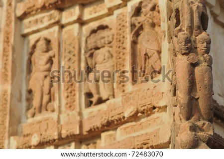 The Radha Gobinodo temple in Jaydev -Kenduli in Birbhum District of the West Bengal State in India has exquisite terracotta carvings. This part of the temple shows two warriors.