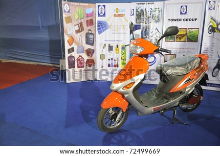 KOLKATA- FEBRUARY 20: A scooter that runs on solar energy on display during the Information and Communication Technology (ICT) conference and exhibition in Kolkata, India on February 20, 2011.