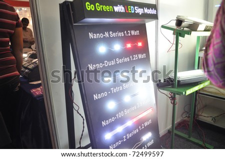 KOLKATA- FEBRUARY 20: An LED panel board on display during the Information and Communication Technology (ICT) conference and exhibition in Kolkata, India on February 20, 2011.