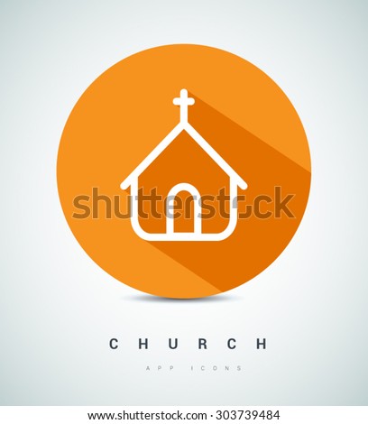 Building Christian church with a cross, religion concept. Flat line vector icon for websites and apps mobile minimalistic flat design