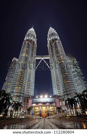 KUALA LUMPUR, MALAYSIA - AUGUST 30: Petronas Twin Towers facade on August 30, 2012 in Kuala Lumpur. Petronas Twin Towers are twin skyscrapers and were tallest buildings in the world from 1998 to 2004.