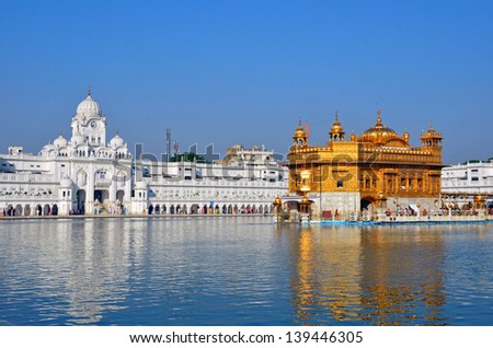 AMRITSAR, INDIA - MAY 16: Golden Temple on May 16, 2013 in Amritsar, India. Golden Temple  is the holiest shrine in Sikhism. Its official name is Harmandir Sahib and construction started in 1574.