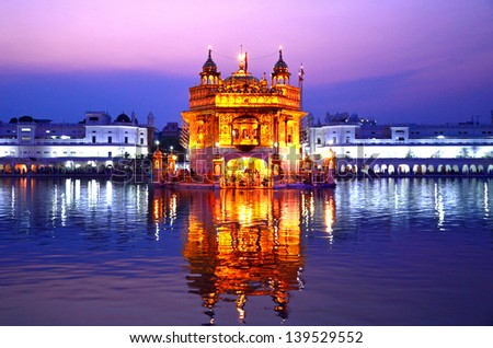 AMRITSAR, INDIA - MAY 15: Golden Temple on May 15, 2013 in Amritsar, India. Golden Temple   is the holiest shrine in Sikhism. Its official name is  Harmandir Sahib and construction started in 1574.