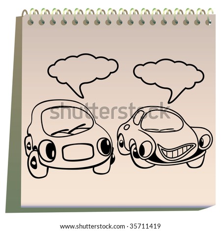 Cars talking drawing on paper. vector. See colorful cars in my portfolio.