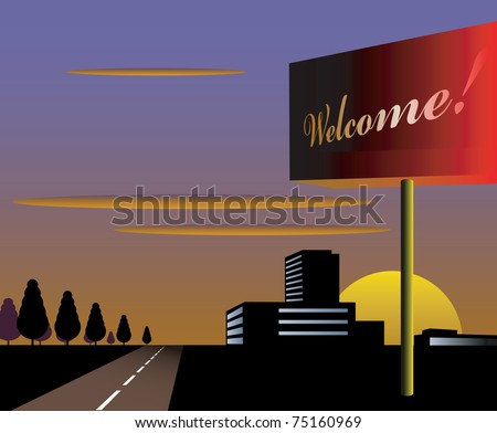 American city sunset ( or sunrise) road landscape.