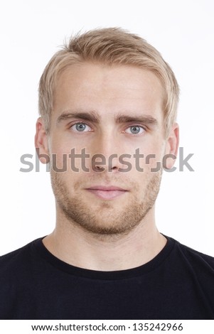 portrait of a young man with blond hair - isolated on white