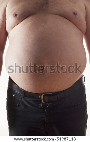 stock photo big belly of a fat man isolated on white