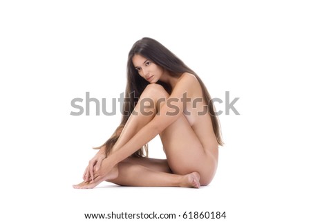 stock photo beautiful nude woman with long hair sitting on the floor