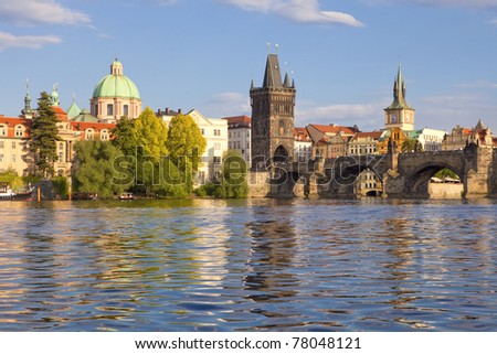czech republic prague - charles bridge and spires of the old town