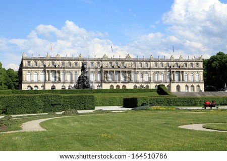 Herrenchiemsee castle and garden, landmark in Germany and an imitation of Versailles palace