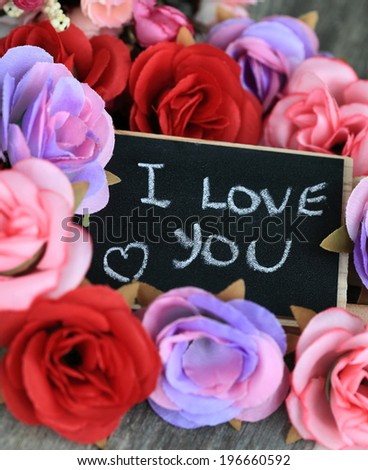 love message with roses, concept of love or romance