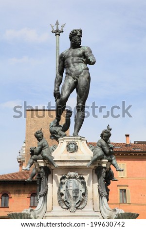 Neptune fountain at Piazza Maggiore, unesco world heritage in Bologna, Italy