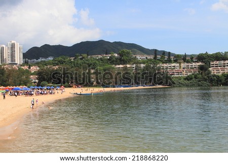 HONG KONG - JUNE 1, 2014: View of Discovery Bay on June 1, 2014 in Hong Kong. It is one of the most visited beaches on Lantau island in Hong Kong.
