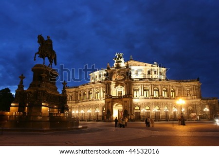 illuminated Dresden opera house at night, Germany