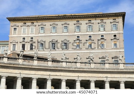 Apostolic Palace, Vatican: the Pope usually appears at the second window from the right  on the top floor, to bless the crowd in St Peter\'s square on Sunday