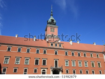 Warsaw royal palace and clock tower in Poland, forming part of the unesco world heritage in Warsaw old town