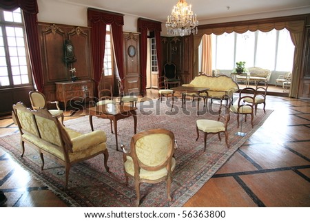 medieval living room and luxurious furniture of historical Swiss castle
