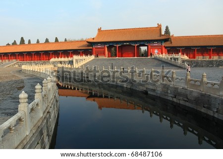 Beijing Forbidden City palaceand reflection in the river