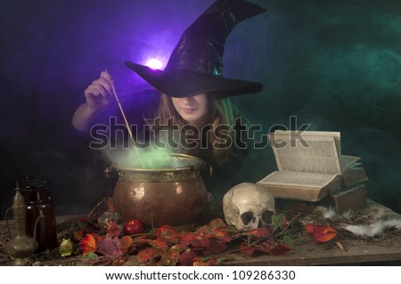 halloween witch making potions