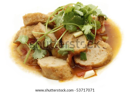 sweet sour pork and fish meat roll
