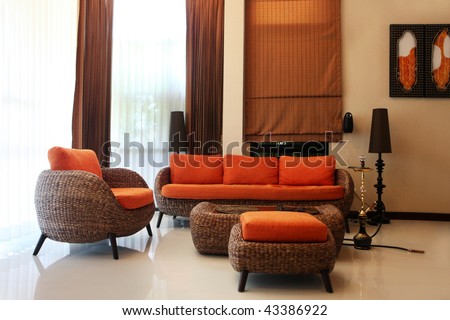 Luxury modern living room. predominantly orange color