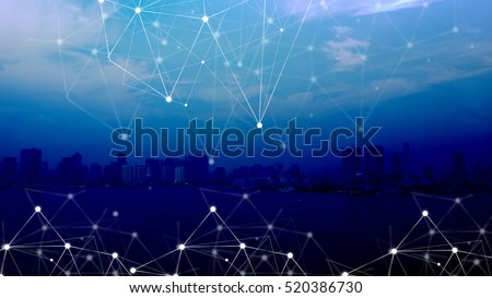 Smart city and communication network, ICT(Information Communication Technology), digital transformation, abstract image visual