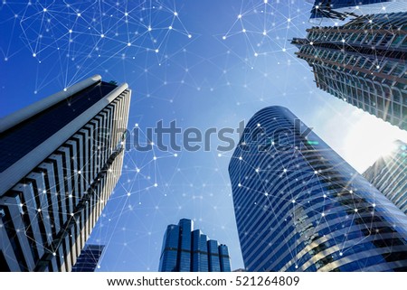 Smart cityscape high-tech tone connected, wireless communication network, abstract image visual