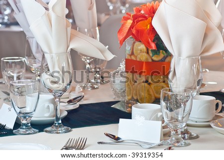 stock photo Closeup of a wedding table place setting with colorful 