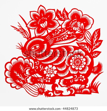 hare,This is a picture of the Chinese paper cutting. Paper-cutting is one of the traditional Chinese arts and crafts.