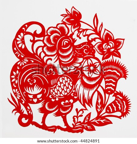 Rooster,This is a picture of Chinese paper cutting, representing the Chinese Zodiac, such as mouse, ox, and tiger. Paper-cutting is one of the traditional Chinese arts and crafts.