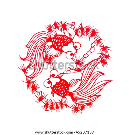 Fish,This is a picture of Chinese paper cutting, one of the traditional Chinese arts and crafts.