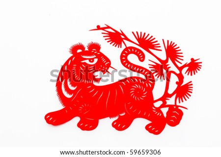 tiger,This is a picture of the Chinese paper cutting. Paper-cutting is one of the traditional Chinese arts and crafts.