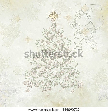 Vintage Christmas tree with Santa Claus in gentle tones