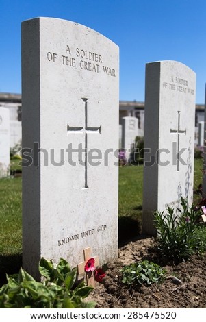 Tyne Cot World War One Cemetery, the largest British War cemetery in the world in Passendale, Belgium