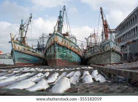 Dried fish & Fishing boats, Pak Phanang