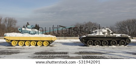 Military armored fighting vehicle Tank two instance