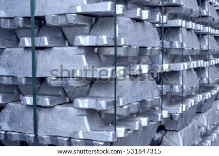 heap of aluminium bar, Aluminum ingots in steel in factory