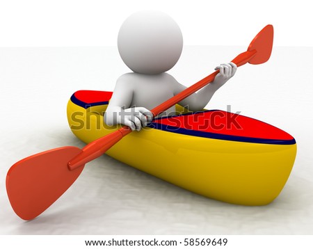 character rowing on kayak