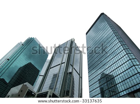 Isolated low angle shot of some contemporary commercial buildings