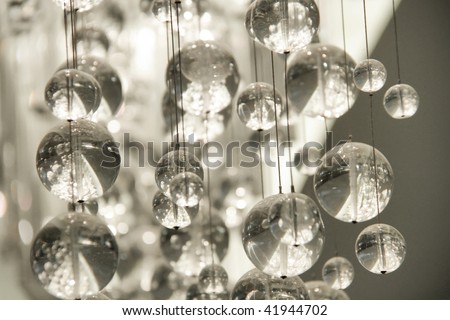 Contemporary Crystal Chandelier. Close up on the crystal balls of a contemporary chandelier.