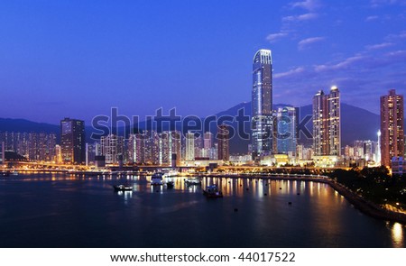 Hong Kong Cityscape at Evening. Contemporary Business Towers and Residential Apartment Buildings in Hong Kong at Evening.