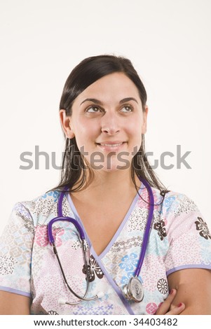 female medical professional looking into the distance