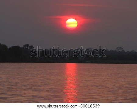 Red sunset over the river Zambezi