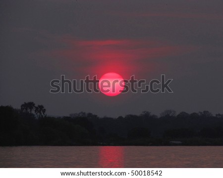 Red sunset over the river Zambezi