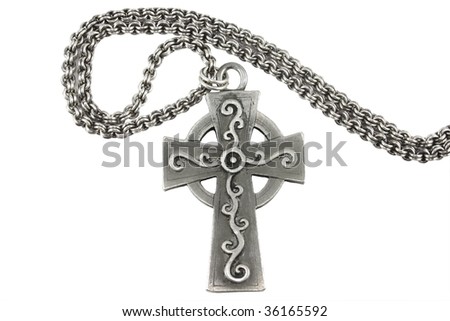 silver chain with cross. a double link silver chain