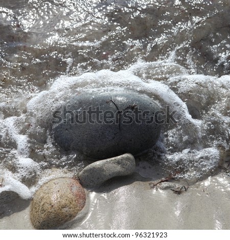 Water swirling around beach rocks