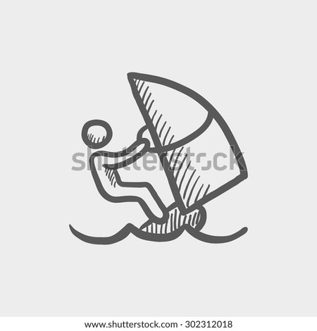 Wind surfing sketch icon for web and mobile. Hand drawn vector dark grey icon on light grey background.