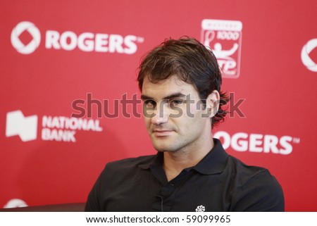 TORONTO: AUGUST 15.Roger Federer on the press conference after the tournament with Andy Murray  in the Rogers Cup 2010 finals on August 15, 2010 in Toronto, Canada.